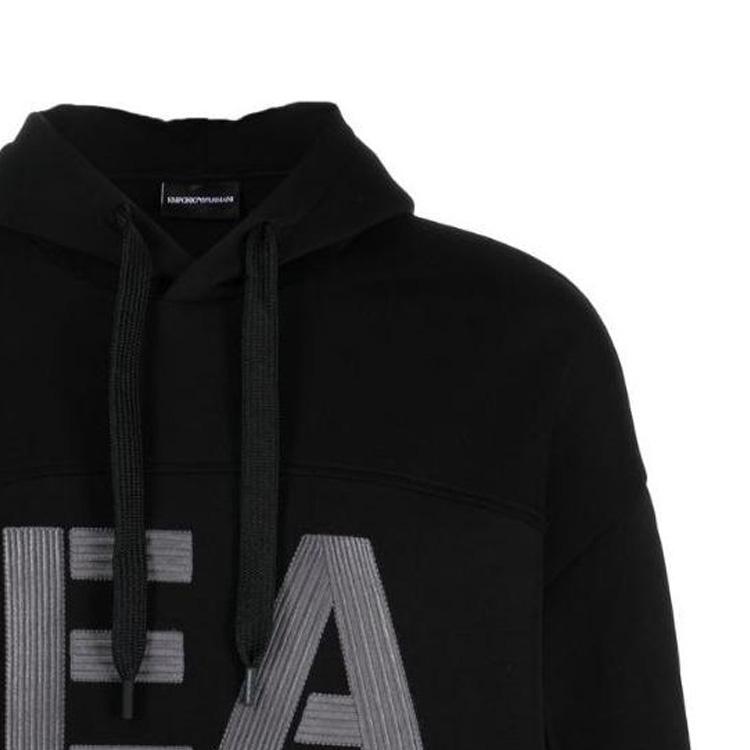 Emporio Armani FW22 Logo Embroidered Drawstring Hooded Long Sleeve Sweatshirt Men Sweatshirt Black 6L1MB1-1JHSZ-0999