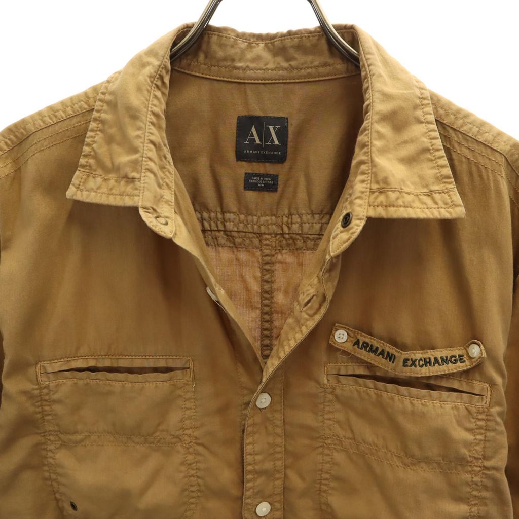 Armani Exchange Long Sleeve Cotton Shirt M Camel Elbow Patch Men's Used