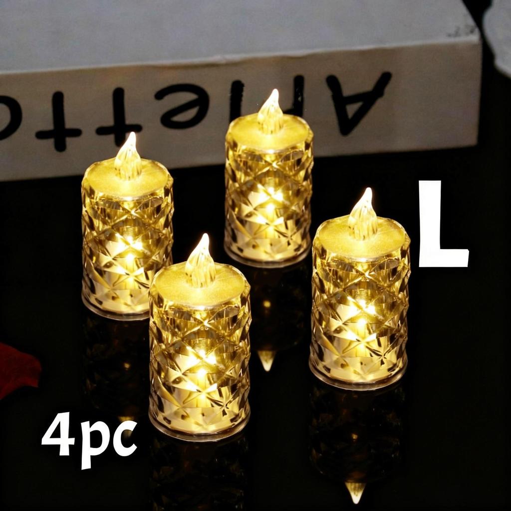 4pcs Flameless LED Candle Crystal Battery Tea Lights Realistic Flickering Flame Candles for Wedding Valentine's Day Home Decor
