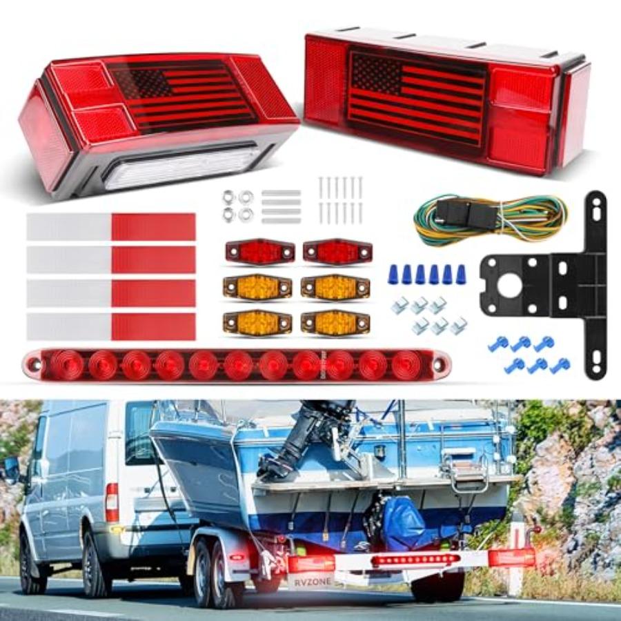 LED Trailer Lights Kit for Utility IP68 Waterproof Boat Trailer Lights and Wiring Kit w/License Plate Lights Brake Lighting Mar as pic
