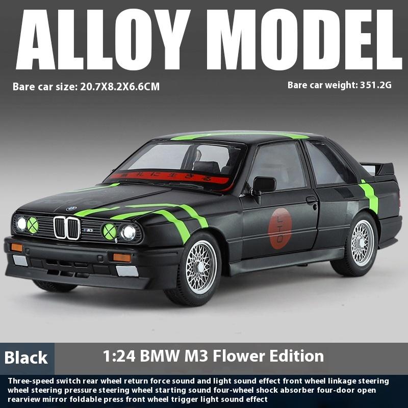 

1988 1:24 BMW M3 E30 Floral Version Alloy Diecast Car Model Sound And Light Indoor Collection Hobby Decorative Ornaments Gifts чорний
