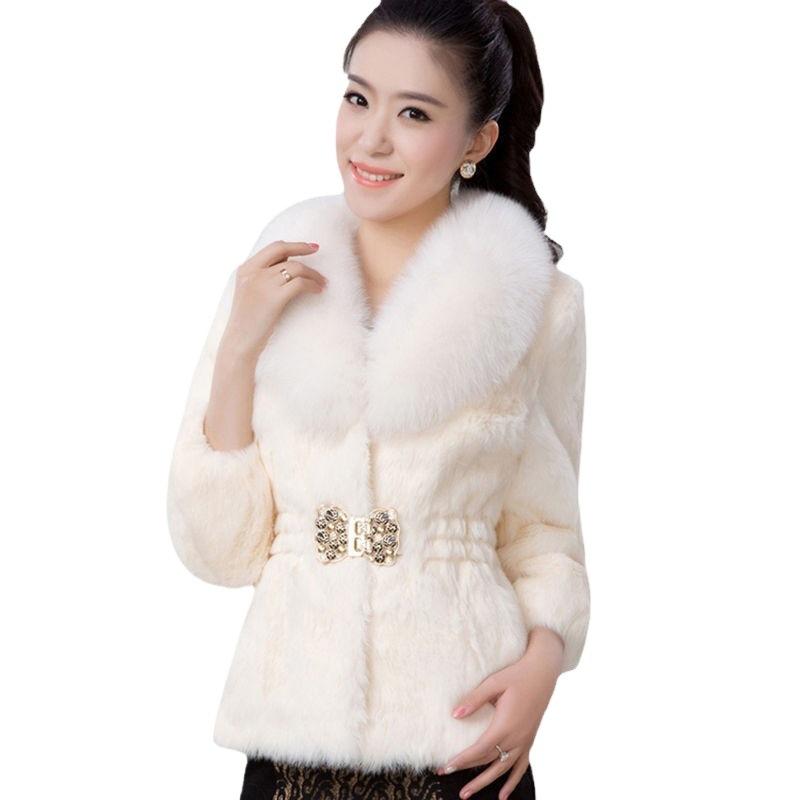Autumn and Winter New Korean Version Imitation Rabbit Fur Short Fur Coat Women's Waist Middle-aged and Elderly Coat 30-50 Years Old