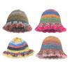 Trendy Crochet Striped Plush Bucket Hat for Woman Camping Travel Fisherman Hat