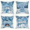 4Pcs, Winter Christmas Pillow Cover - Holiday Snowman, Tree And Fireplace Design In Blue - Machine Washable Living Room And Bedr
