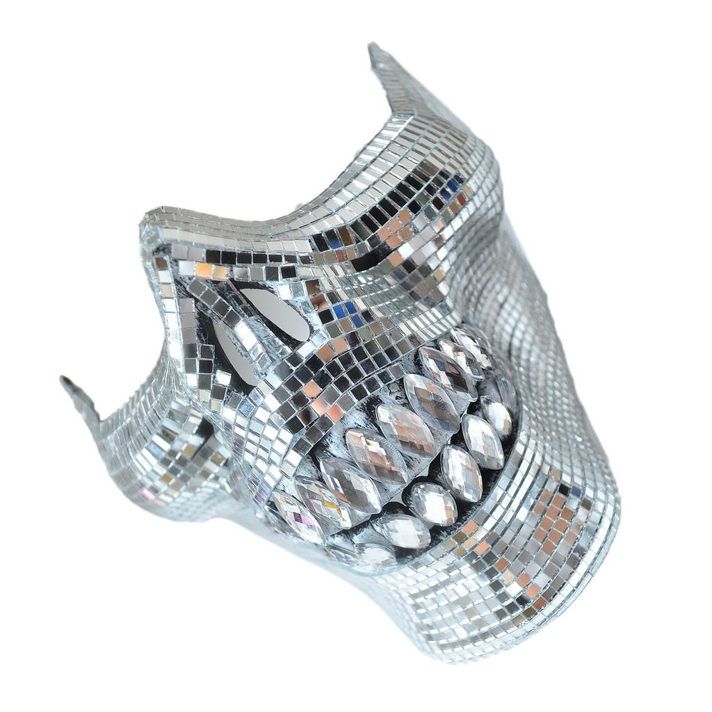 Crystal Skull Half Face Mask Dress Accessory Suitable for Halloween and Costume Parties with Reflective Disco Designs
