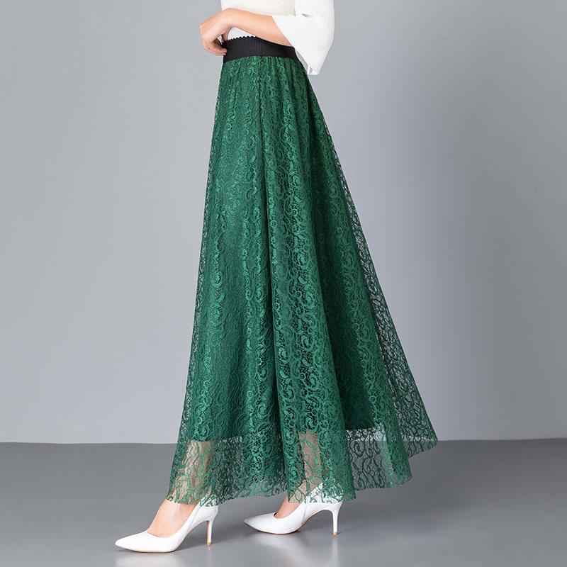 Velká velikost Univerzální A-liniová Dlouhá sukně Dámská Jarní a Podzimní Krajková Elastická S Vysokým Pasem Středně dlouhá Sukně