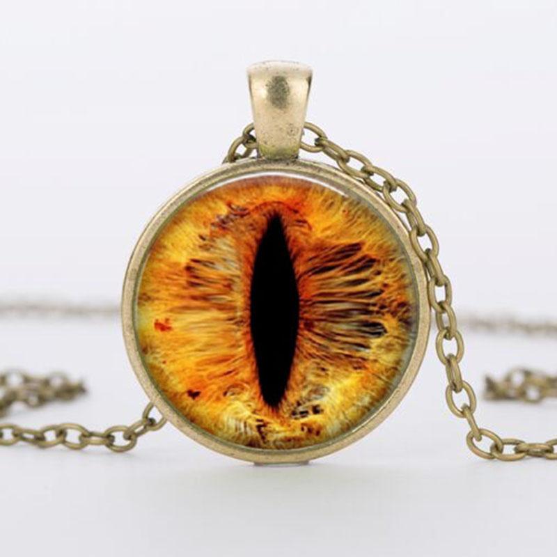 Vintage Red Cat Eye Necklace Dragon Eyes Photo Glass Cabochon Pendant Necklaces Women Men Jewelry