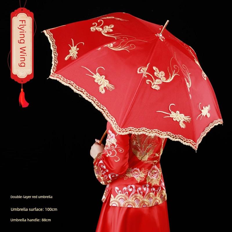 Wedding Red Umbrella Sunny and Rainy Dual-Use Chinese Wedding Lace Umbrella Out Bride Wedding Wedding Umbrella Wedding Supplies