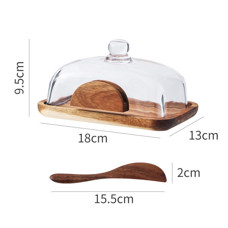Wooden Cheese & Butter Box with Glass Cover - Snack Tray & Baking Tool