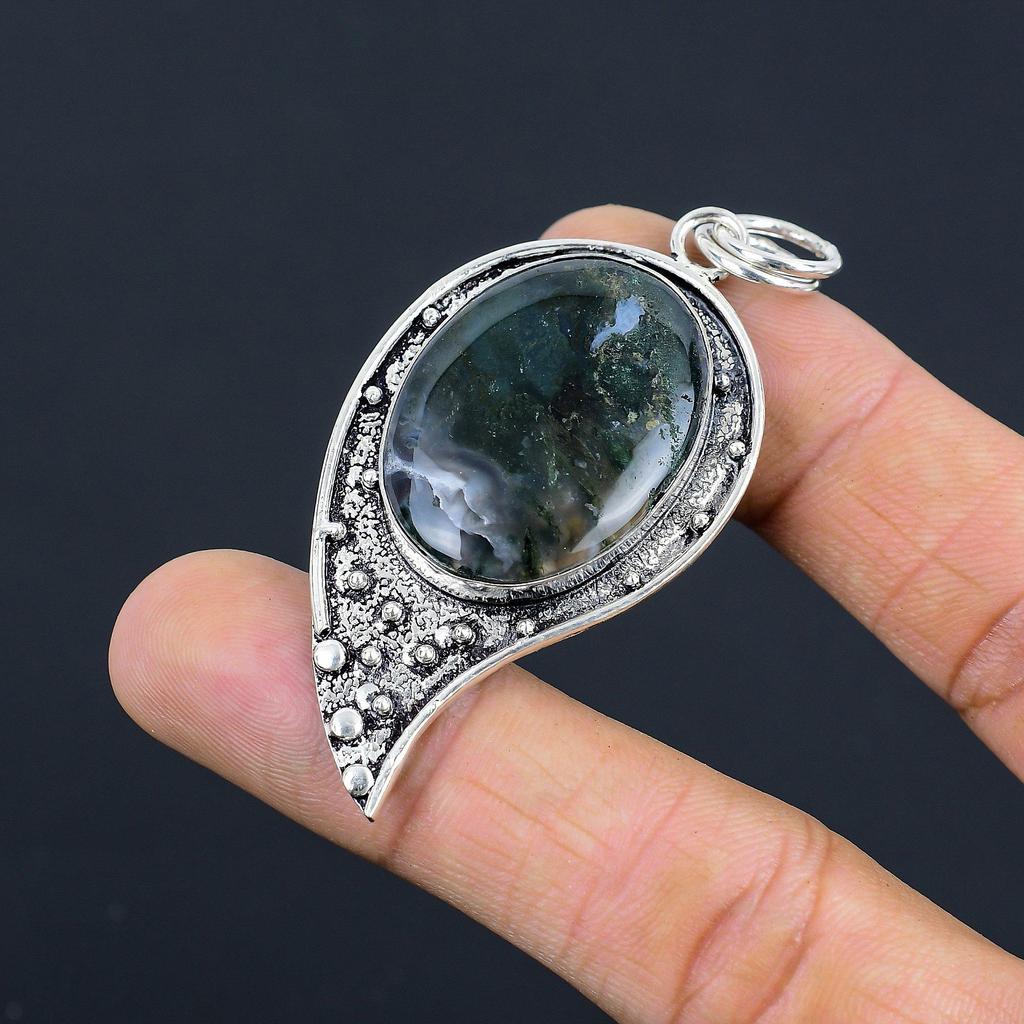 Muttertagsverkauf Solare Moosachat Edelstein 925 Sterling Silber Geburtstagsanhänger