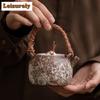 230ml Retro Old Rock Mud Vine Weaving Beam Teapot Flower Gilded Silver Pot Tea Brewing Kettle Ball Filter Kung Fu Teaset Gifts
