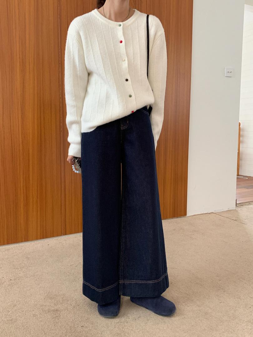 

Retro French High-Waisted Wide-Leg Slimming Cropped Jeans for Women - Autumn/Winter Tencel Drape Small Frame. X-Large