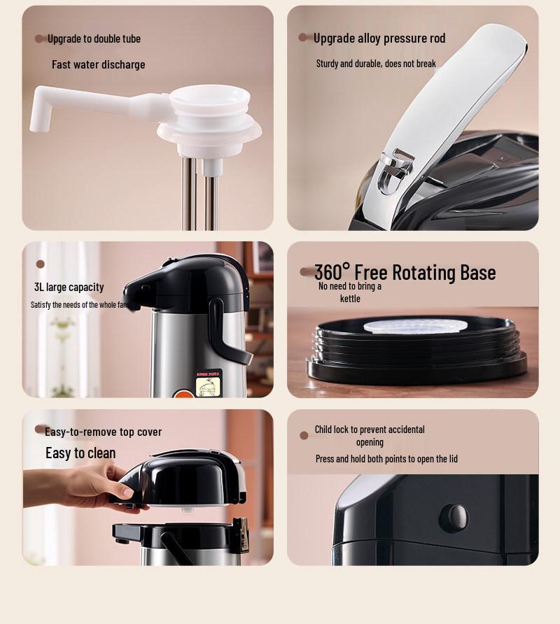 Giant Press-Type Hot Water Kettle with Large Capacity, Double-Tube Glass Liner for Household or Tea Room