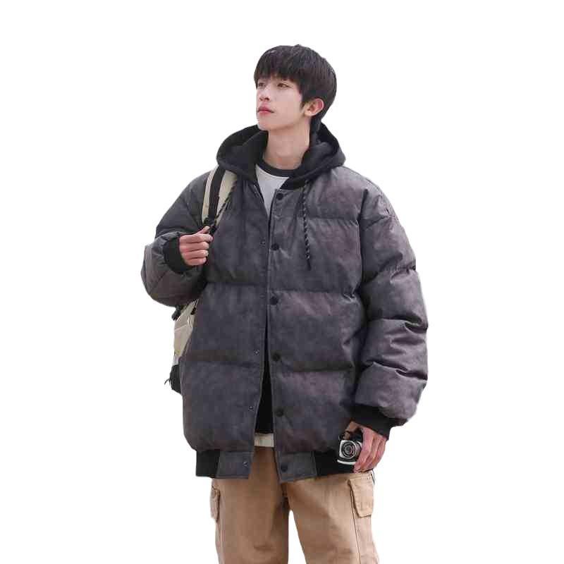 American fake two-piece hooded cotton-padded jacket for men's winter thickened warm cotton-padded jacket and cold-proof jacket for teenagers