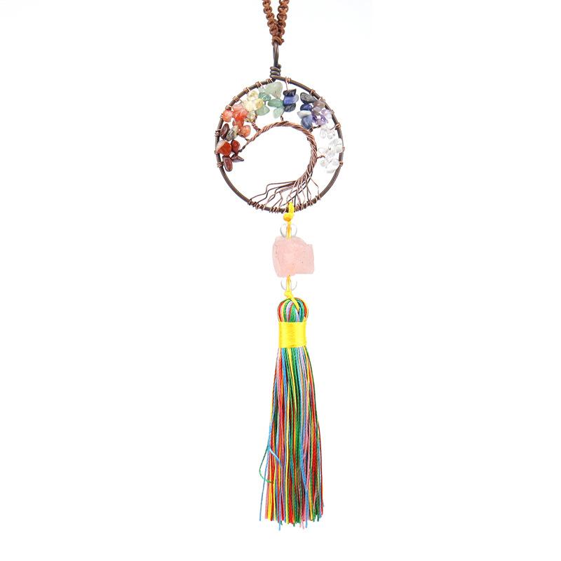 Woven Natural Gravel Crystal Rough Stone Life Tree Fringed Pendant Car Rearview Mirror Pendant Bag Decoration G16