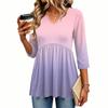 Women's V-Neck Blouse with Three-Quarter Sleeves and Print for Casual Wear