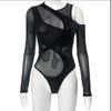 High Street Sexy Transparent Slim Bodysuits Women Skinny Fashion Patchwork Basic One Piece Elegant Bodysuits Solid Party Clothes
