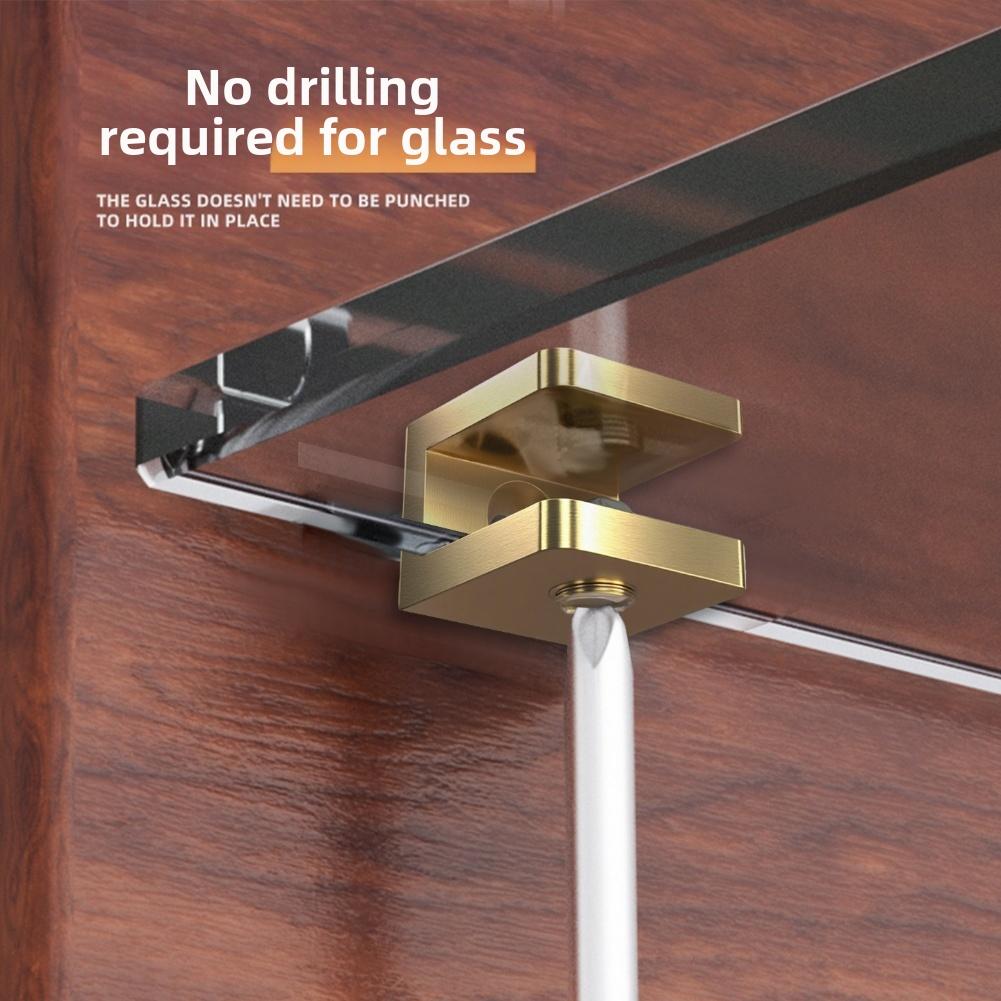 1pc Sturdy Brass Glass Clamp Fixing Bracket For Bathroom Shelves Wine Cabinets Glass Partitions Easy Installation