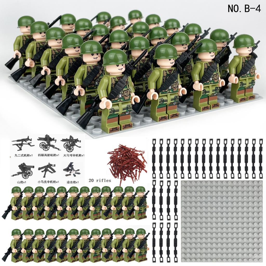 US Army Field Corps Ruins Scene Artillery Small Particle Building Block Children's Toy Mortar Figures Assemble Fancy Toy
