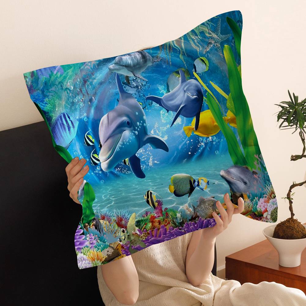 Ocean World Shark Area Pillow Covers Cartoon Sofa Decorative Home Double-Sided Printing Short Plush Cute Cushion Cover