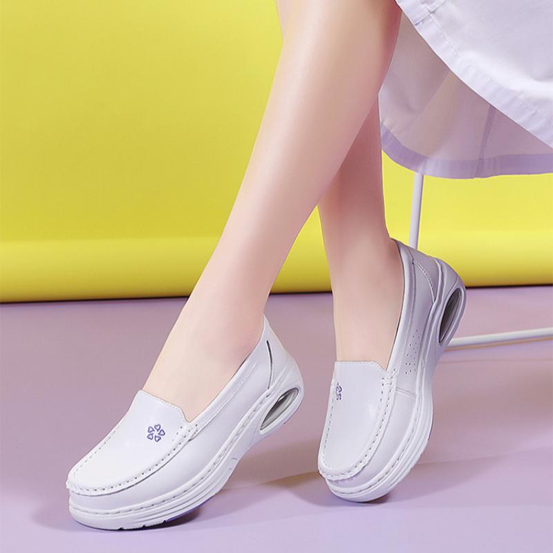 Nurse Shoes Genuine Leather Women's Air Cushion Soft Bottom Hollow Breathable Summer One-step Non-slip Work Shoes