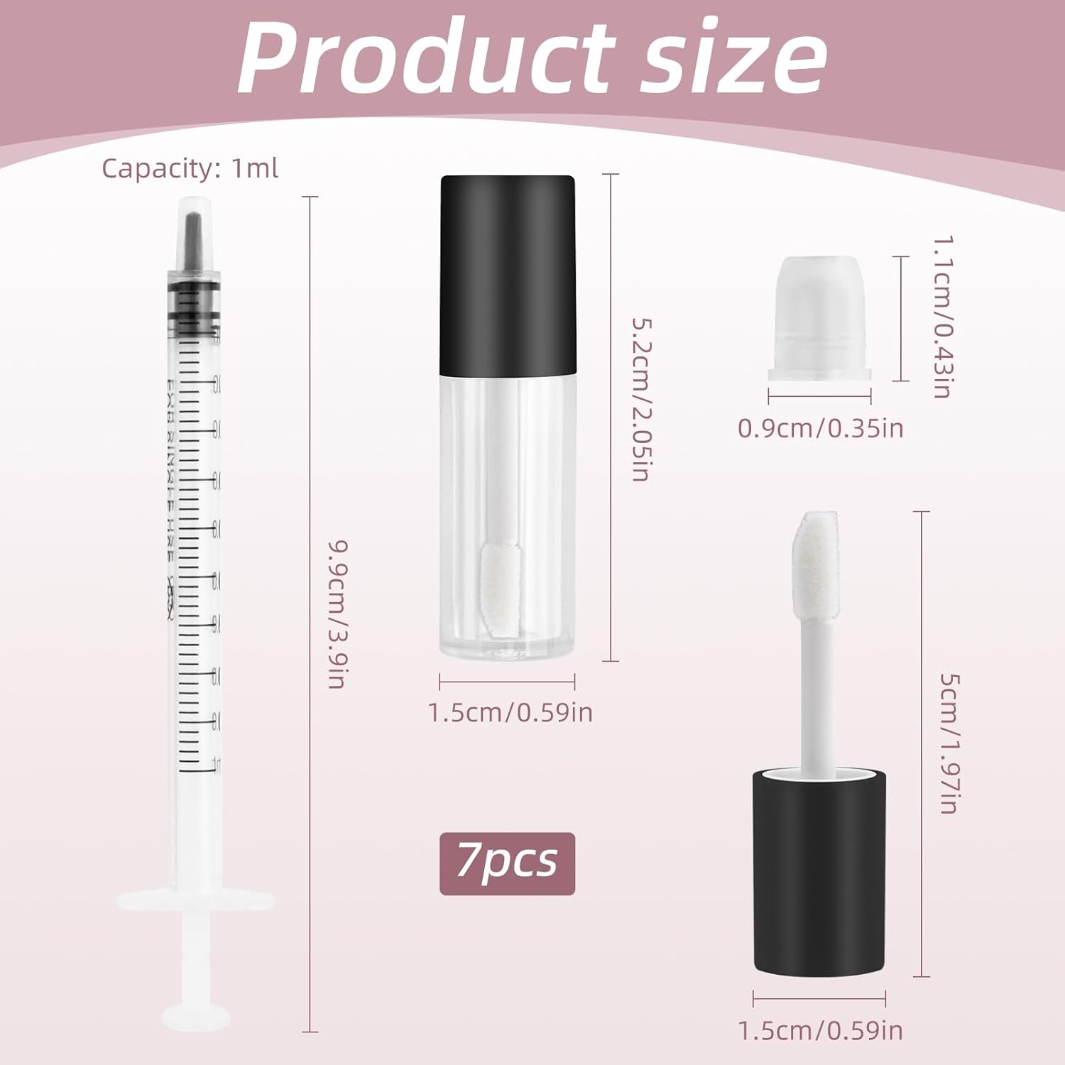 7 Pcs Empty Lip Gloss Tubes, 1.2 Ml Clear Lip Gloss Tubes with Wand, Mini Refillable Cosmetic Containers Bottles, Plastic Lip Balms Gloss Containers