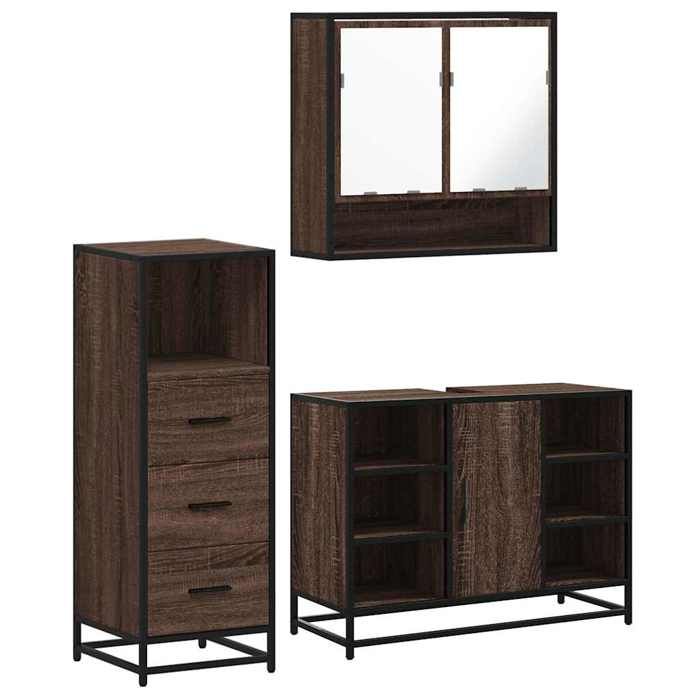 VidaXL 3-piece Bathroom Furniture Set Brown Oak, Bathroom Cabinet, Toilet Storage Cabinet, 3301064