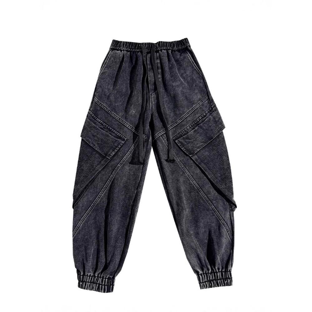 Jeans da Lavoro alla Moda da Uomo Lavati Retro Funzionali a Gamba Larga Pantaloni Trendy Marca Vestibilità Larga Casual Versatili