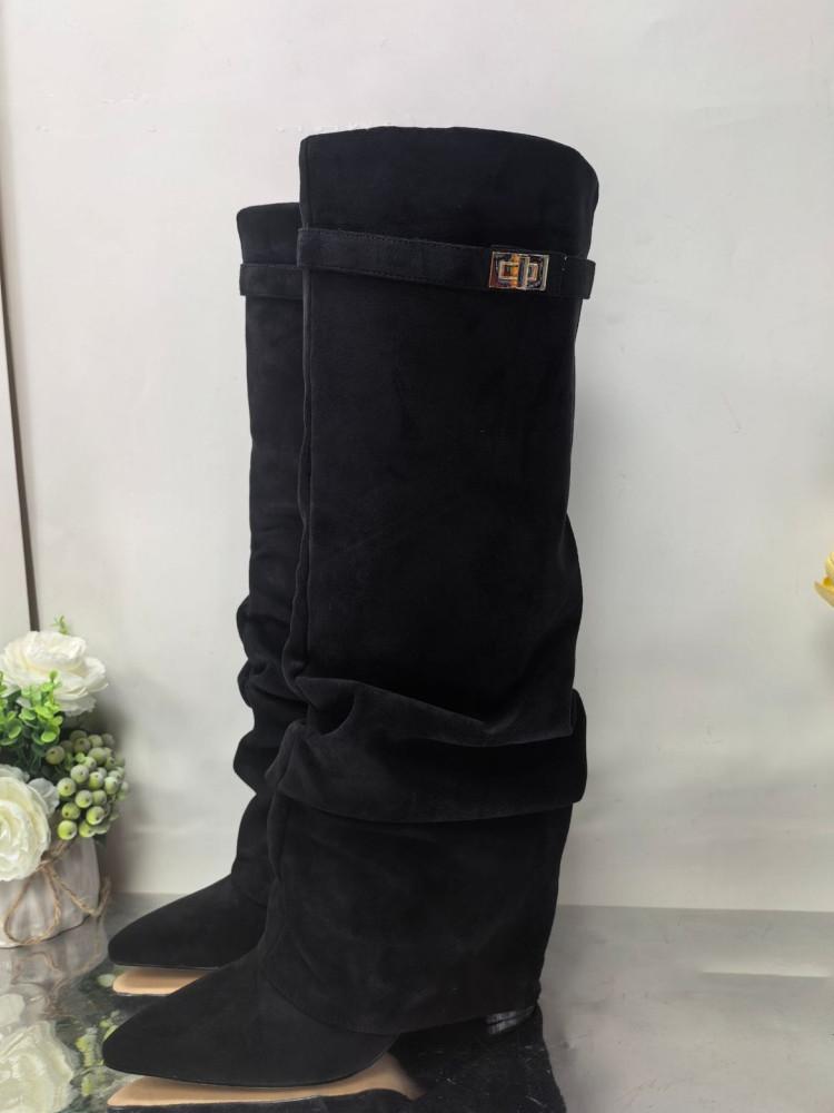 Nuovi Stivali da Donna Autunnali e Invernali a Punta Alti fino al Ginocchio, Stivali Lunghi con Tacco Spesso, Stivali alla Moda a Vita Media