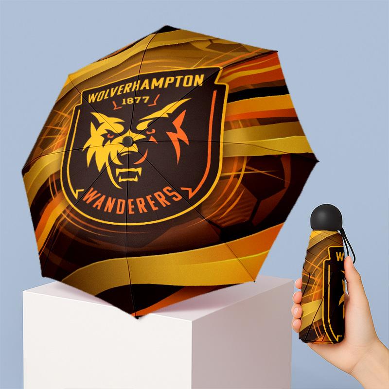 Wolverhampton Wanderers Football Pattern Printed Mini 5 Folds 8 Ribs Compact Umbrella Windproof Waterproof Lightweight Portable Folding