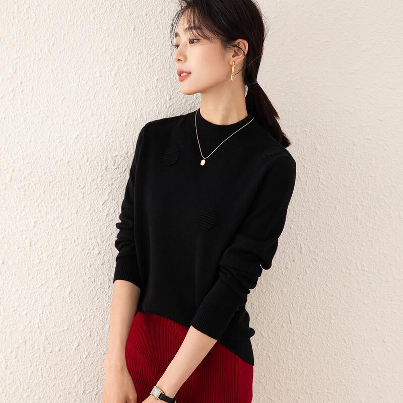 TUHUANG Women's Pure Wool Semi-High Collar Knit Sweater