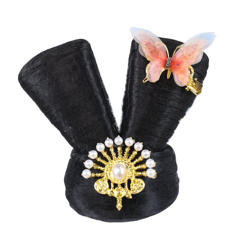 Children's Han Chinese Costume Chignon Ornament Cute Girl Tang Style Bun Mid-Autumn Festival Stage Performance Headdress Suit