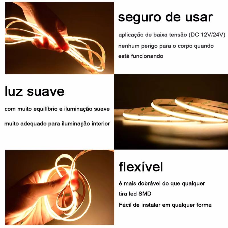 5M FOB COB LED Strip Lights 320 LEDs/m RA98 High Density Flexible Tape DC12V 3000K TO 6000K Linear Dimming For Room Decor