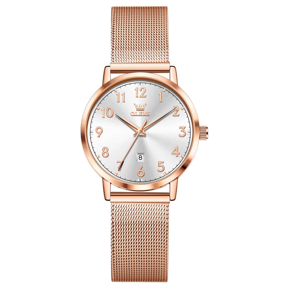 OLEVS Women's Watch Fashionable Wristwatch Waterproof Ladies Analog Simple Easy-to-Read Dial Milanese Mesh Watch for Women Ladies Watch OLEVS