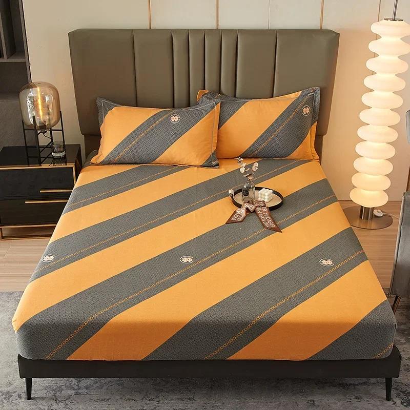 Cute Teddy Bear Pattern Fitted Sheet Set 100% Cotton Anti-slip Mattress Cover with Pillowcases Home Bedding Set for Boys Girls