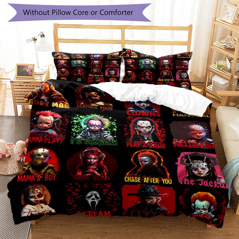 3pcs Halloween Horror Bedding Set Duvet Cover Closure Includes 1 Duvet Cover & 2 Pillowcases, Soft and Comfortable for All Seasons.