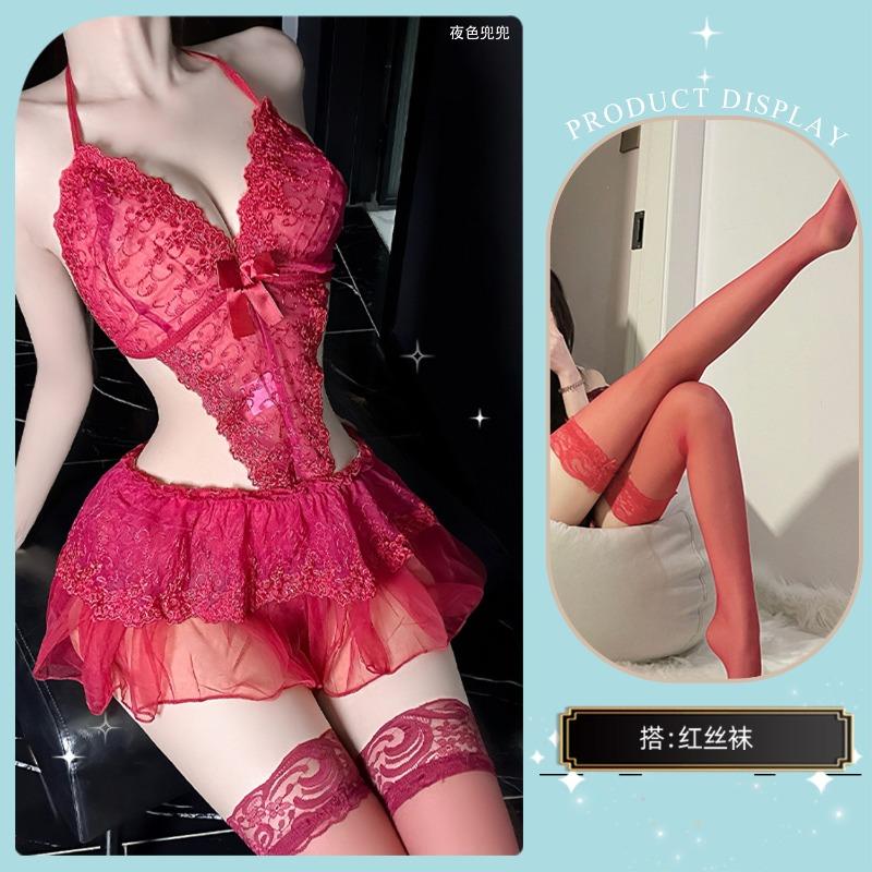 Sexy Lingerie Sexy Lace Open File One-piece Three-point Temptation Hot Pajama Skirt Uniform Suit Sexy Lingerie