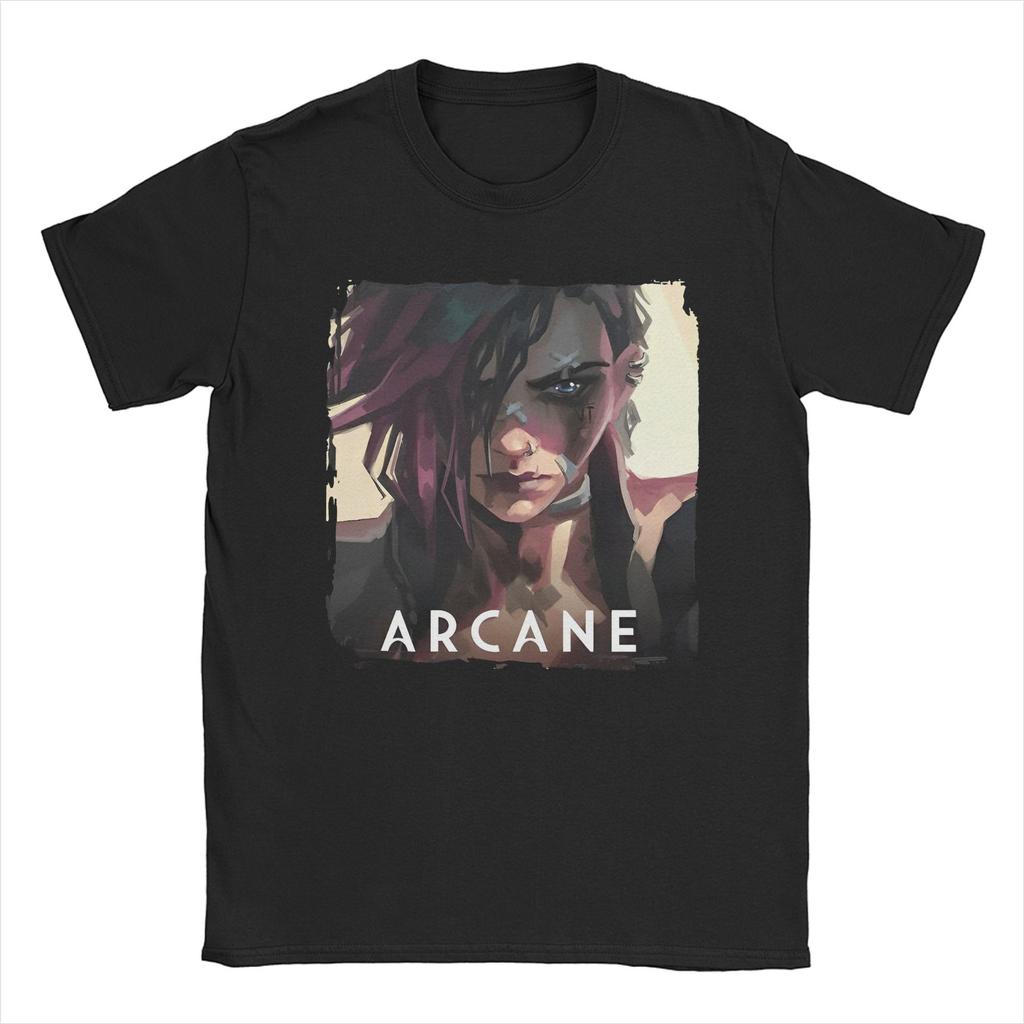 Erstaunliches Arcane Vi Spiel Violett Charakter Filme T-Shirt Herren 100% Baumwolle T-Shirt Anime Kurzarm T-Shirt Übergröße Kleidung