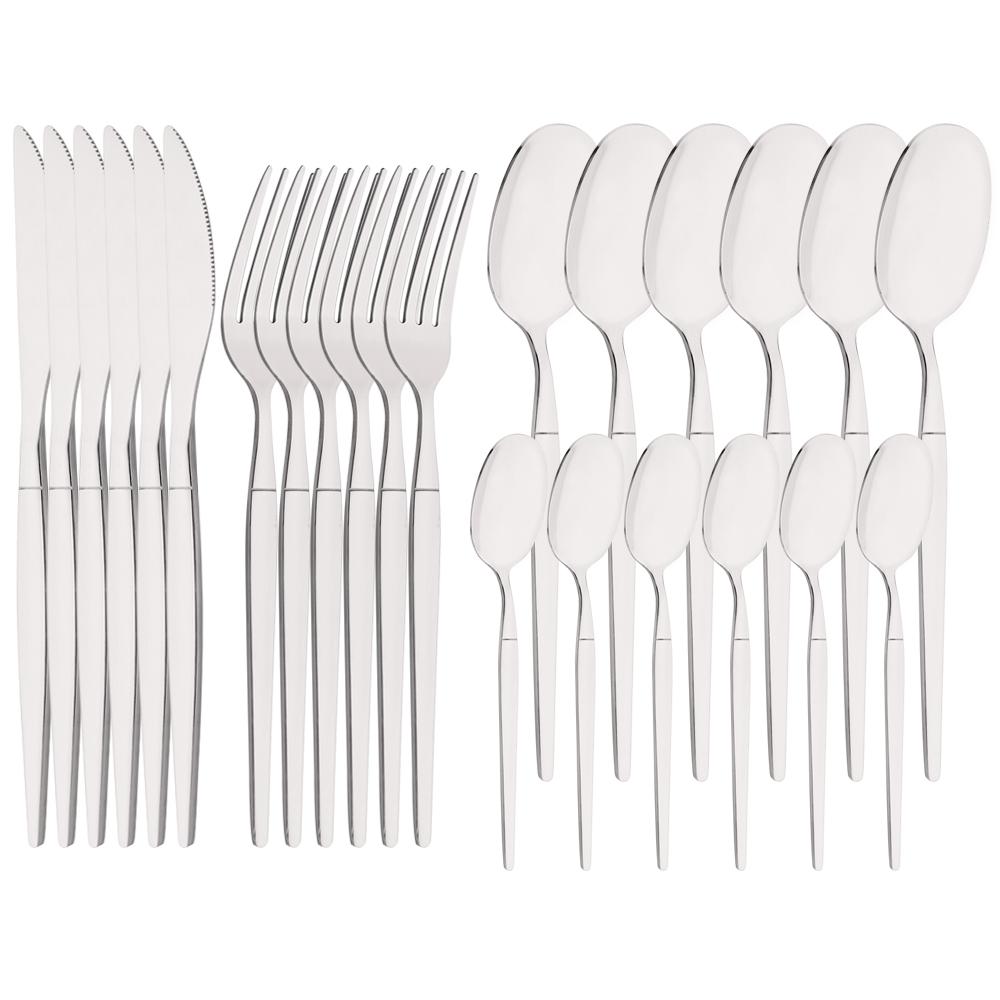 

24Pcs Flatware Set Stainless Steel Golden Tableware Set Knife Fork Spoon Teaspoon Cutlery Western Mirror Kitchen Dinnerware Set срібний