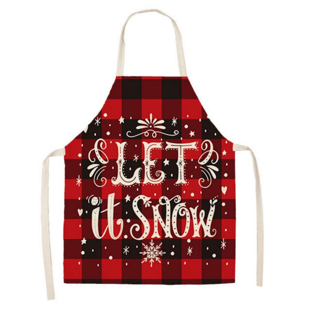 Christmas Apron Holiday Kitchen Aprons Christmas Tree Printed Cotton Linen Plaid Apron Kitchen Baking Cooking Accessories