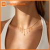 Vnox Trendy Gold Plated Star Moon CZ Charms Tassel Necklace for Women Minimalist Stainless Steel Tassel Beaded Clavicle Chain