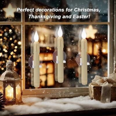 Flickering Flameless Taper Candles With Sensor Dusk To Dawn LED With Suction Cup Candle Window Decoration
