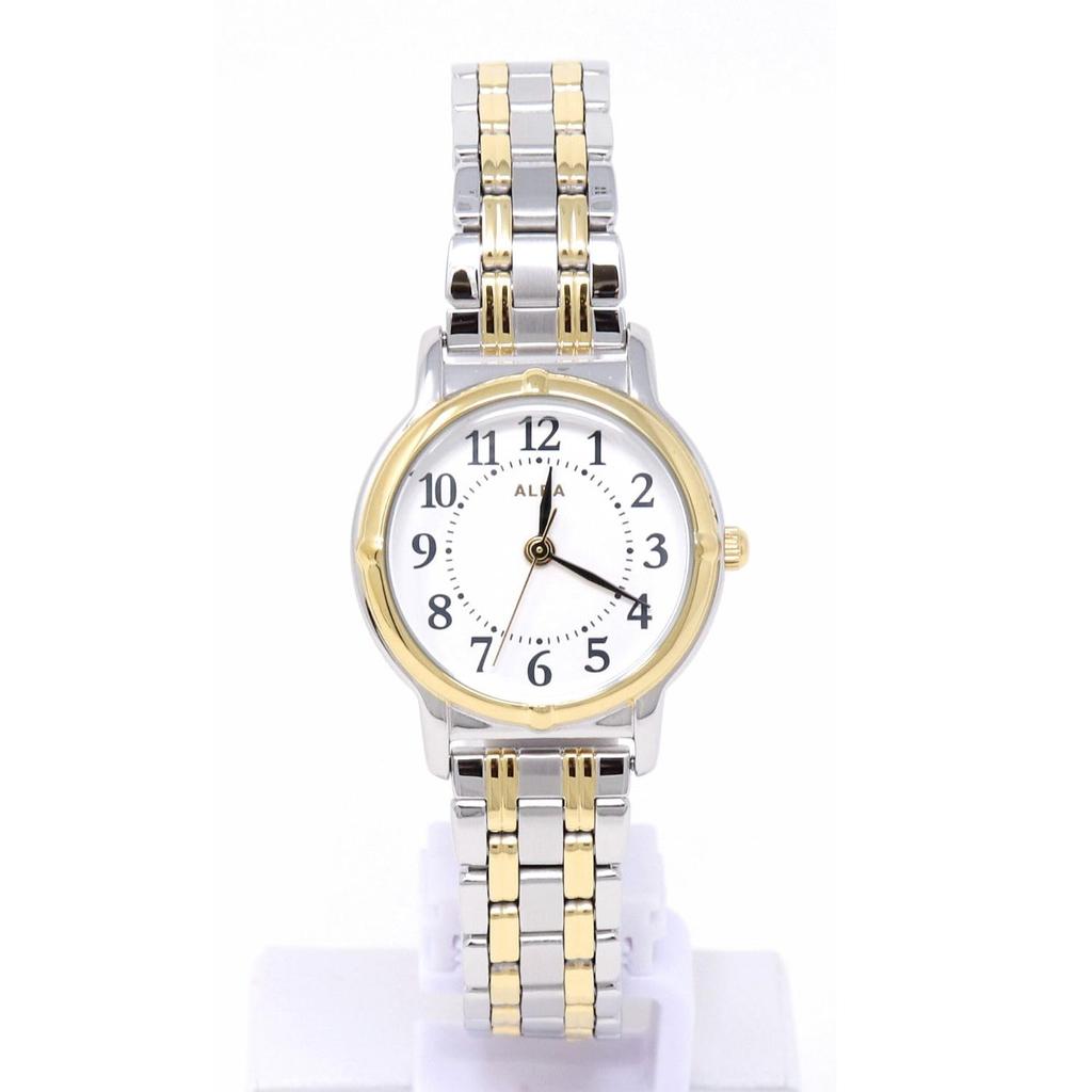 Seiko Alba Women's Quartz Wristwatch AE GK425 Stainless Steel Two-tone Waterproof 5 ATM Analog Ladies White Dial