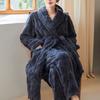 Winter Warm Sleepwear Two Piece Set Thick Coral Fleece Female Long Robe Pajamas Bathrobe Gown Loose Flannel Home Wear Loungewear