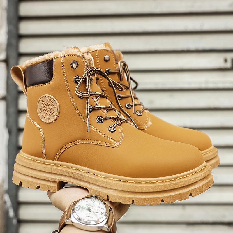 

Winter rhubarb boots Martin boots men s shoes new high-top British leather boots piled thickened thermal cotton shoes boots snow boots 39
