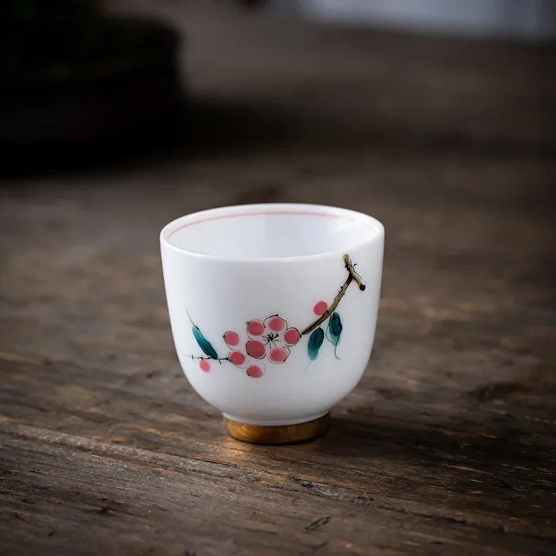 Glazed Ceramic Whiteware Kung Fu Small Cup Single Cup Teacup Tea Bowl Ceramic Tea Utensil Hand-Painted Teacup Ceramic Teacups  200ml