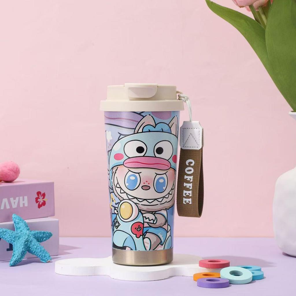 316 Stainless Steel Insulated Cup with Shan Hai Jing, Sanrio, Stitch, and Pikachu Patterns, Straw Included.