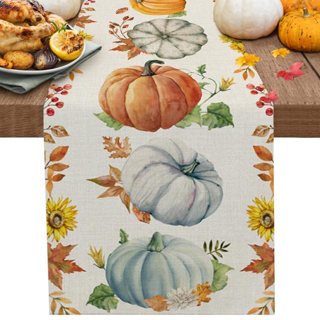 Herbst-Kürbis-Ahornblatt-Tischläufer, Tischläufer für Hochzeit, Tischdekoration, Weihnachten, Erntedankfest, Feiertagsdekoration, Heim-Tischläufer