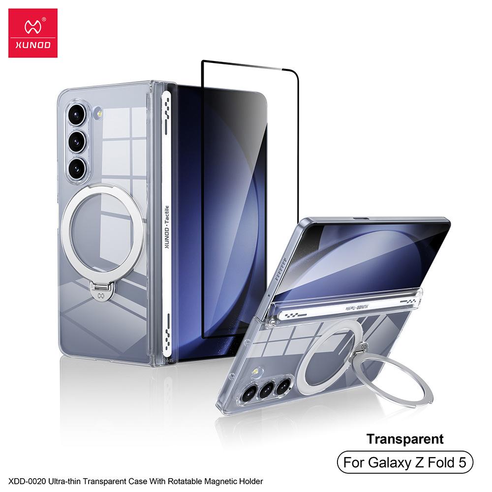 

XUNDD For Samsung Galaxy Z Fold 7 6 5 Case Luxury Casing Transparent Cover With Magnetic Holder Stand With Screen Protector Tempered Glass For Samsung Z Fold 5 чистый