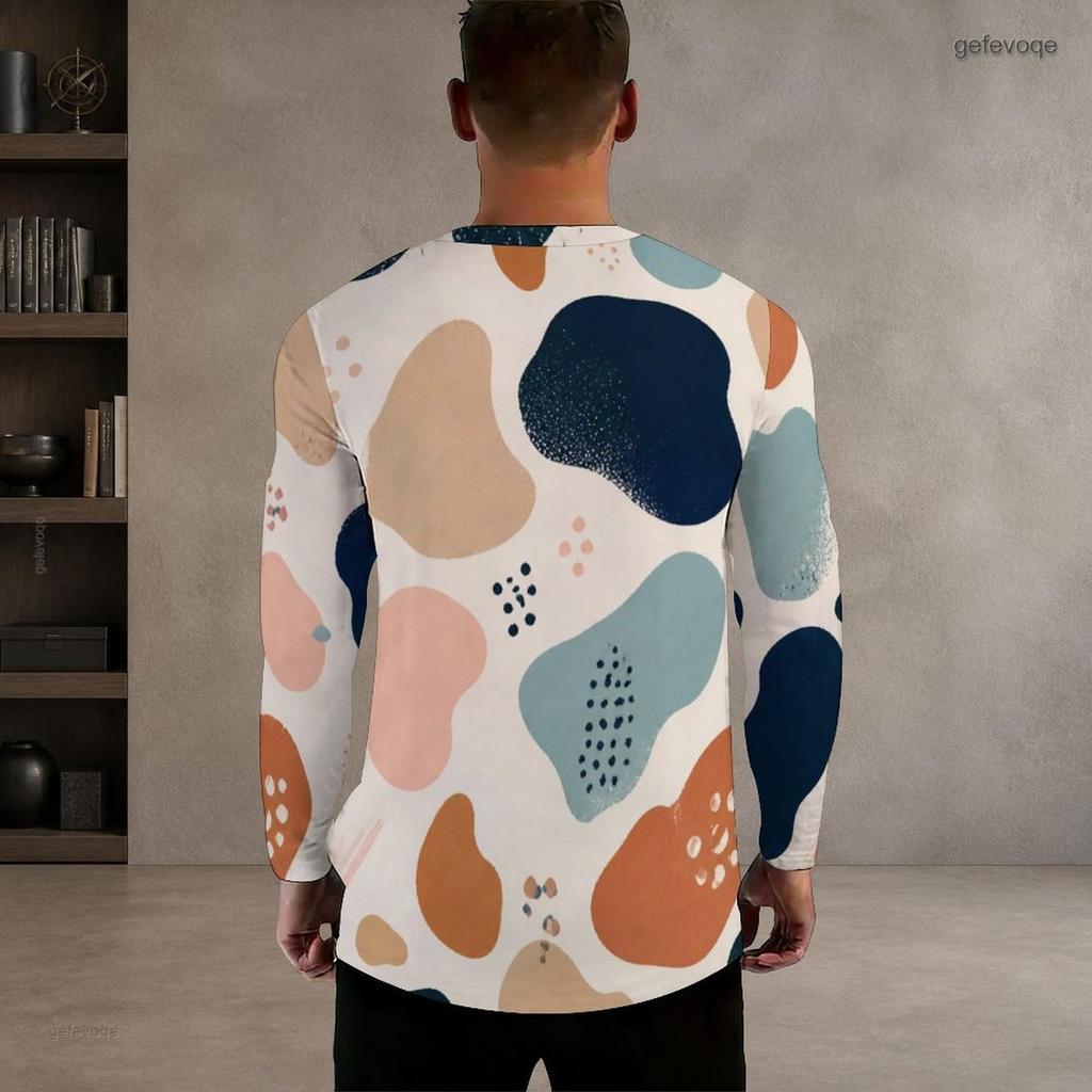 Men Plus Size Round Neck Long Sleeve Abstract Printed Casual Pullover T Shirt